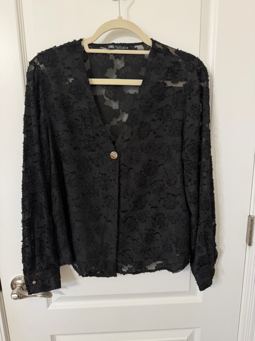 Zara Black Textured Lace-Effect Blouse